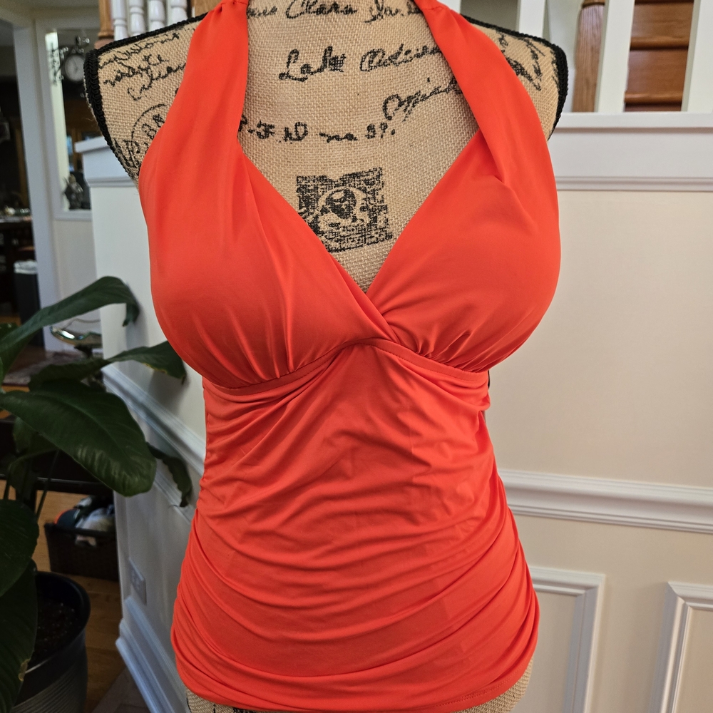 La Blanca Women's Halter Swim Top in Vibrant Orange